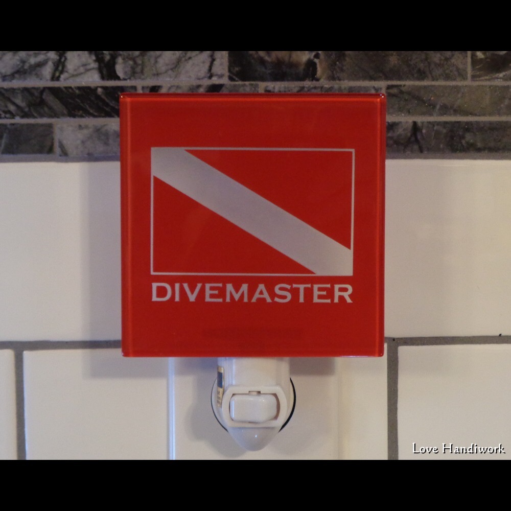 NEW DIVEMASTER Dive Flag Etched Glass Tile Nightlight